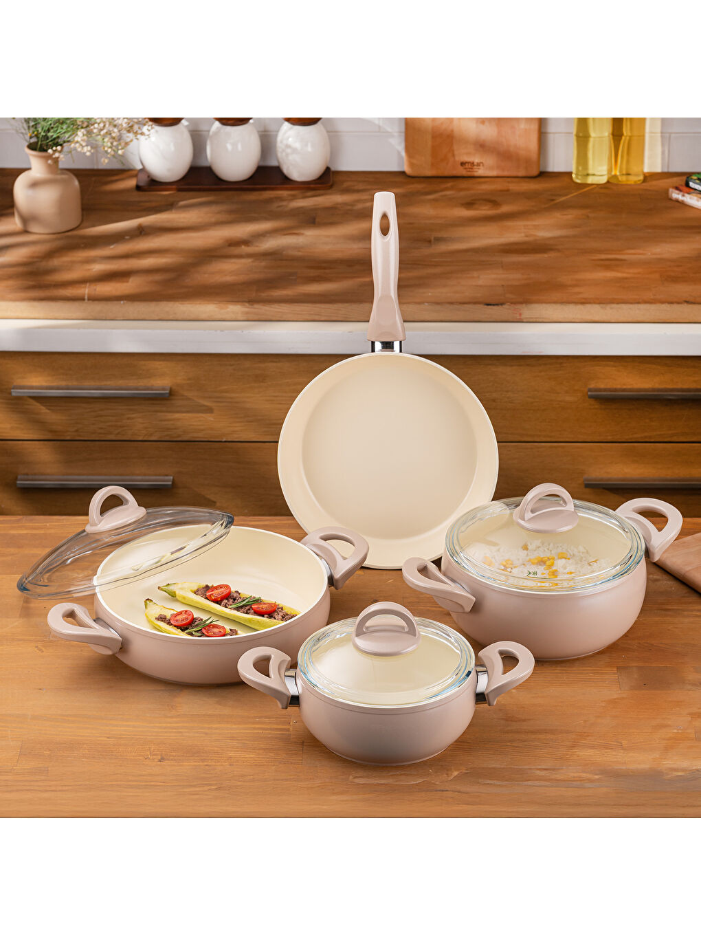 Pembe Crystal 7 Parça Güveç Seti Rose-7