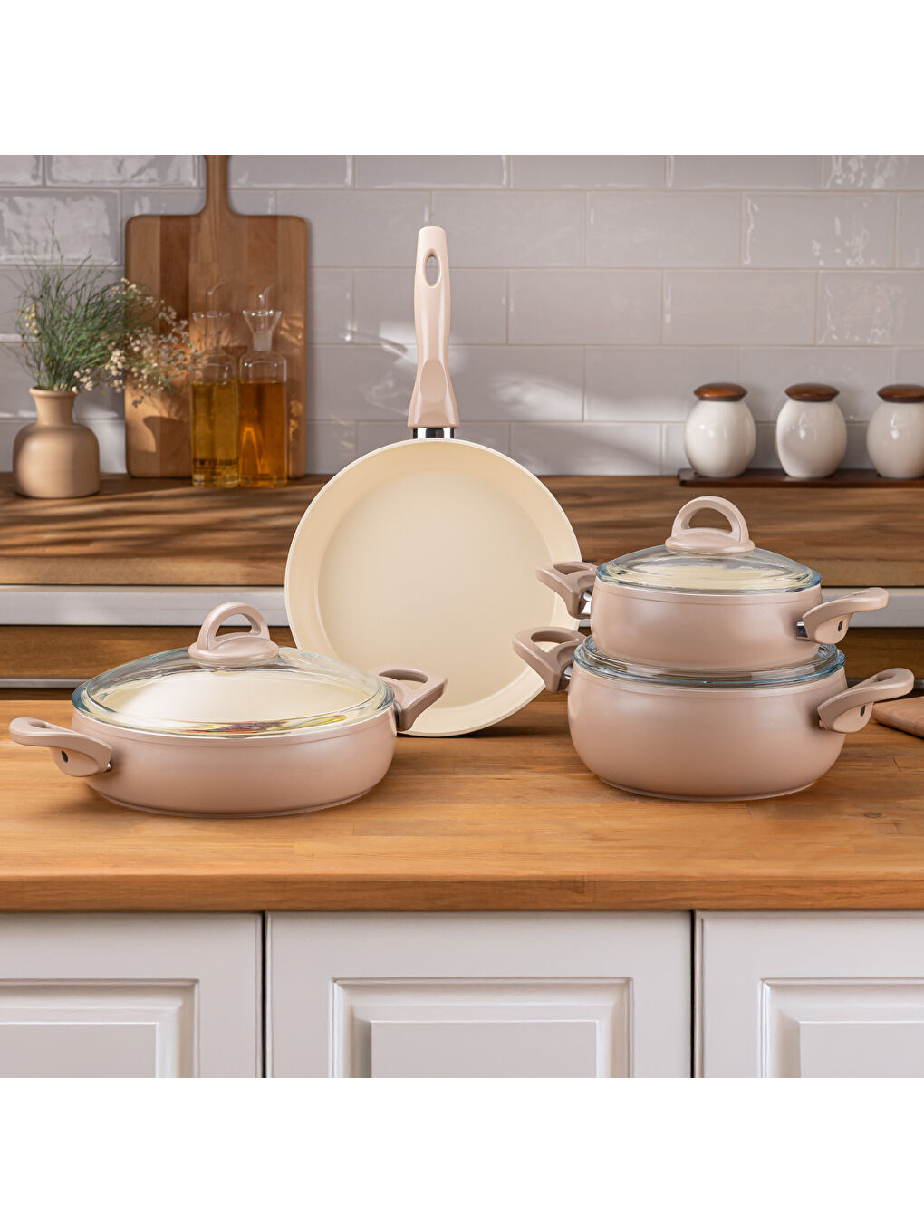 Pembe Crystal 7 Parça Güveç Seti Rose-9