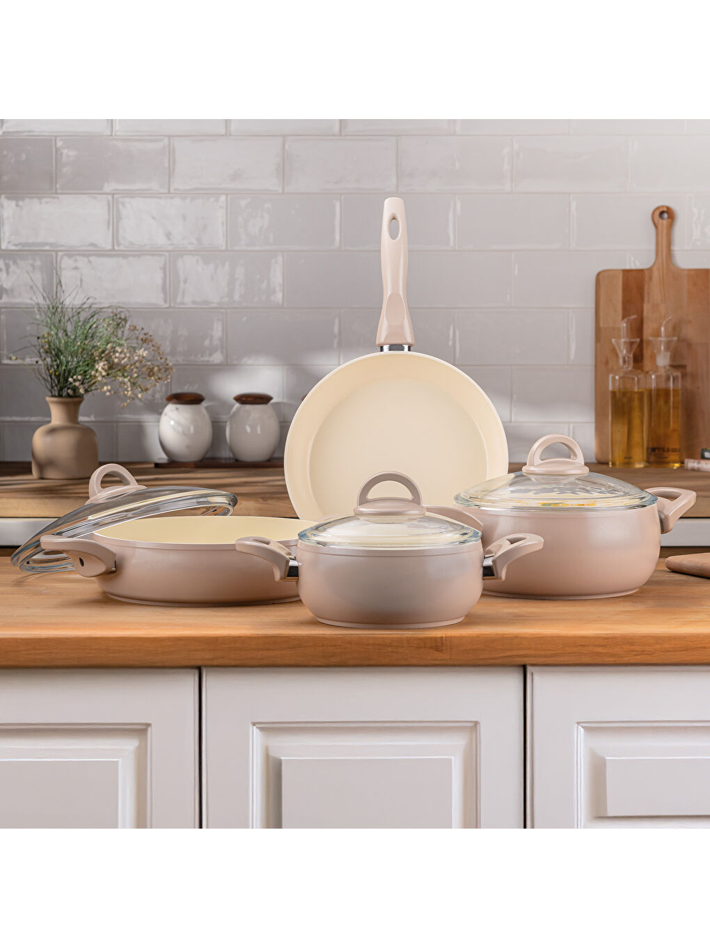 Pembe Crystal 7 Parça Güveç Seti Rose-10