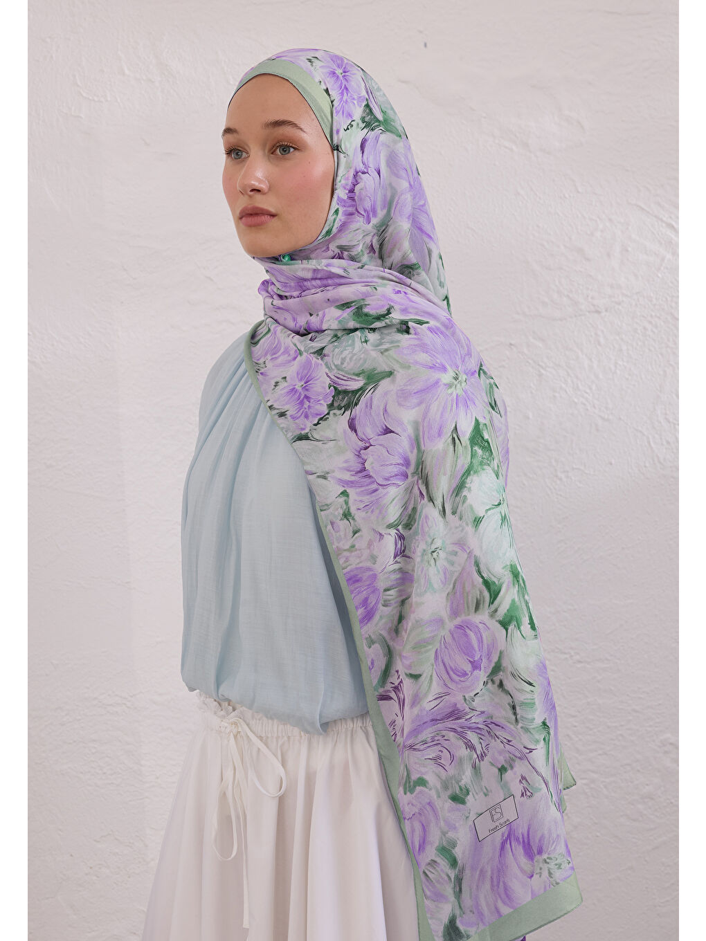 Pure Flora Desen Rami Şal Mint Yeşili-3