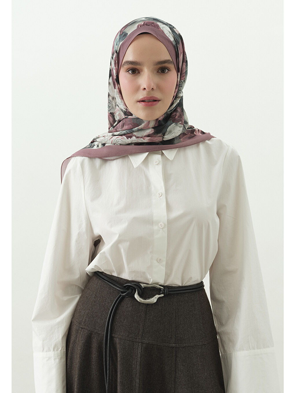 Gül Pembe Rose Breeze Desenli Pamuk Viskon Şal-1
