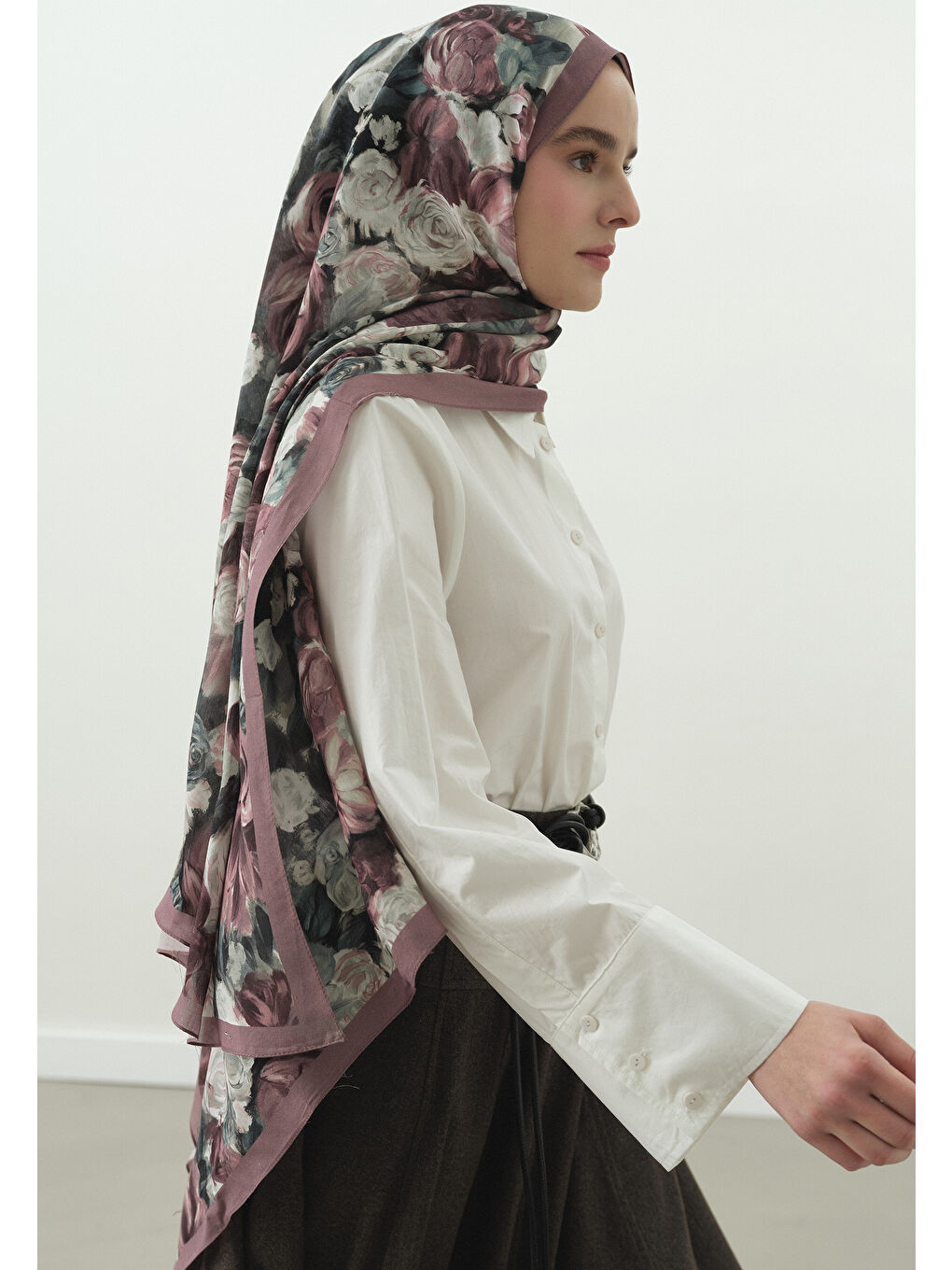 Gül Pembe Rose Breeze Desenli Pamuk Viskon Şal-3