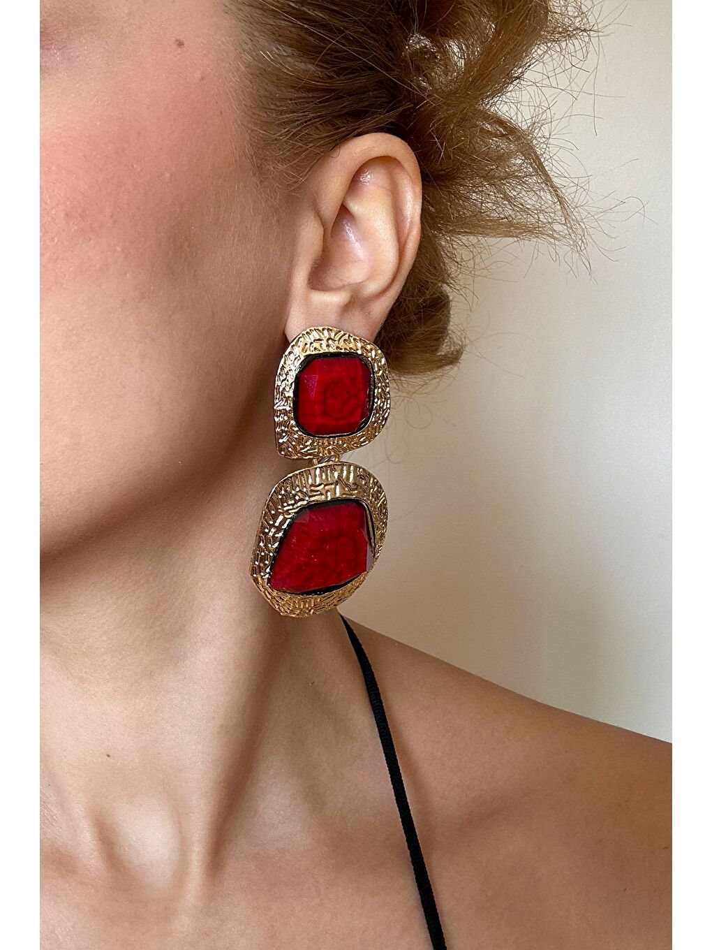 Kare Bordo Sallantılı Kadın Küpe-7