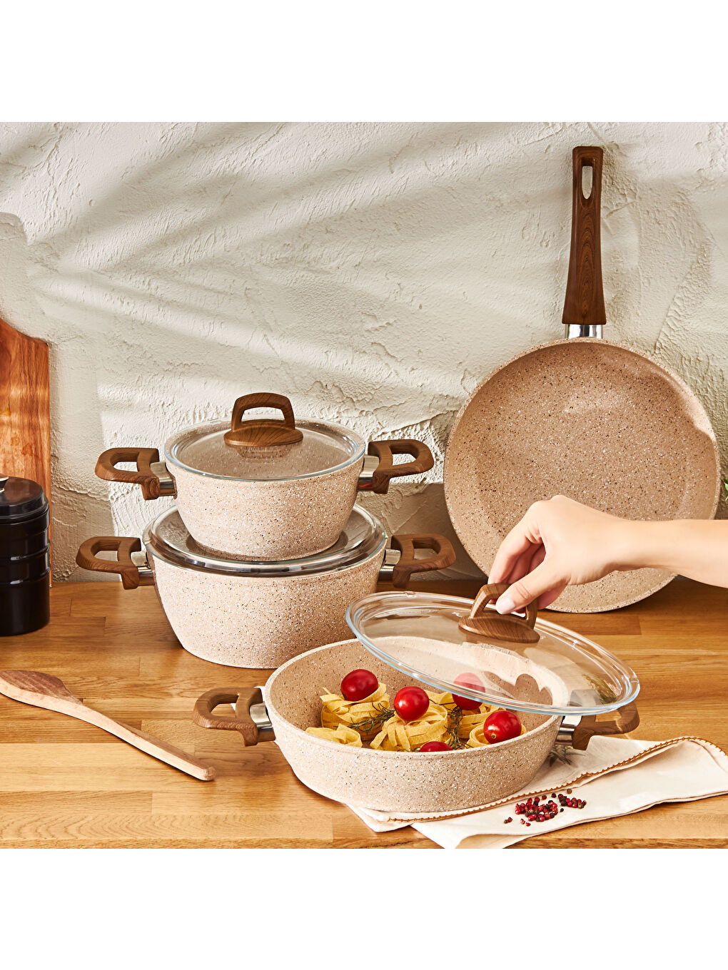 Ekru Royal Natural 7 Parça Tencere Seti-9