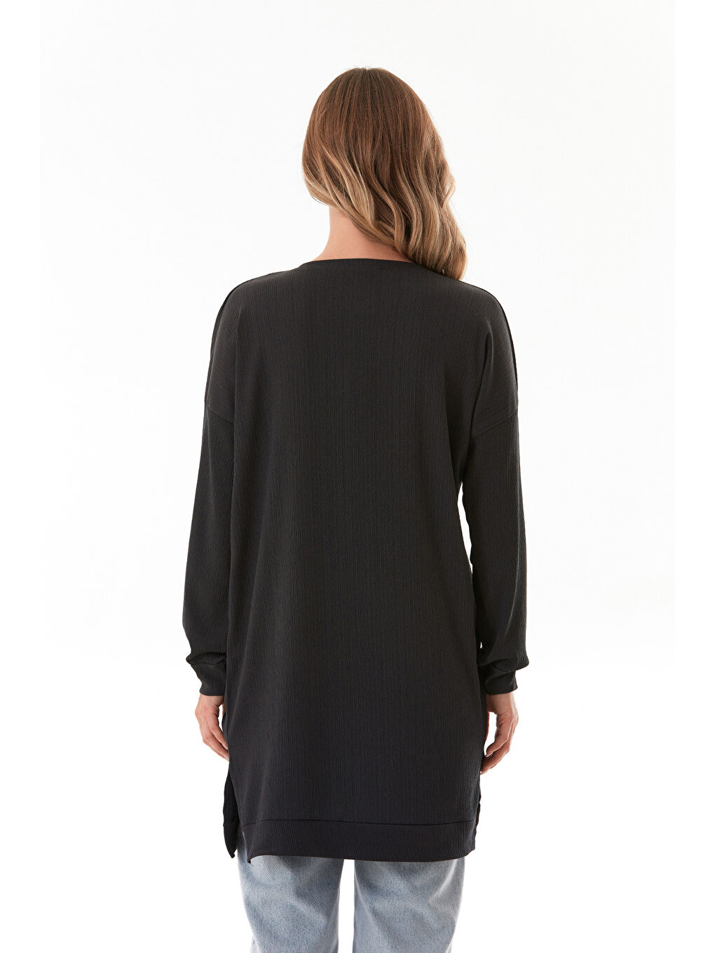 Antrasit Bürümcük Kumaş Yanları Yırtmaçlı Bisiklet Yaka Tunik-4