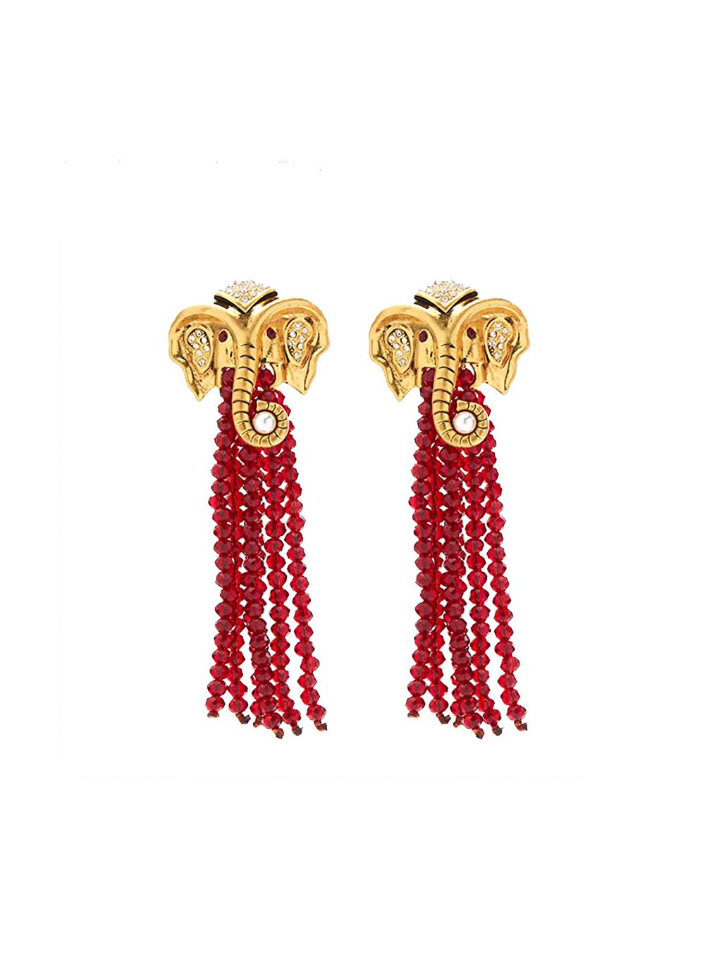 Sarı Elephas Bordo Kristal Boncuk Sallantılı Kadın Küpe-4