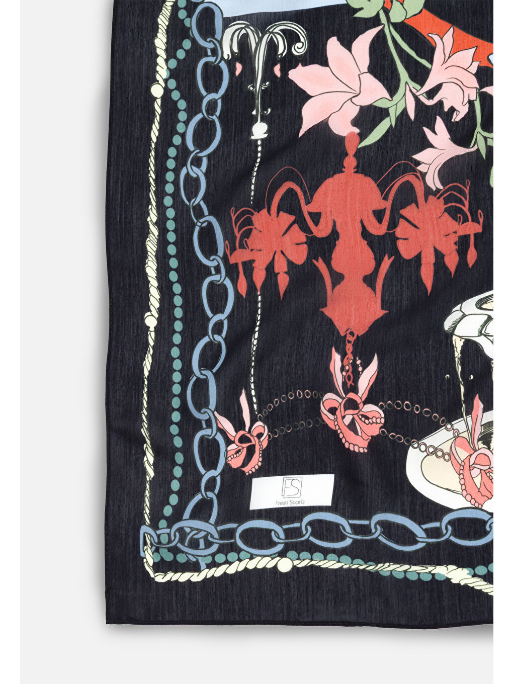 Siyah Black Faırytale Castle Desen Floş Viskon Eşarp-4