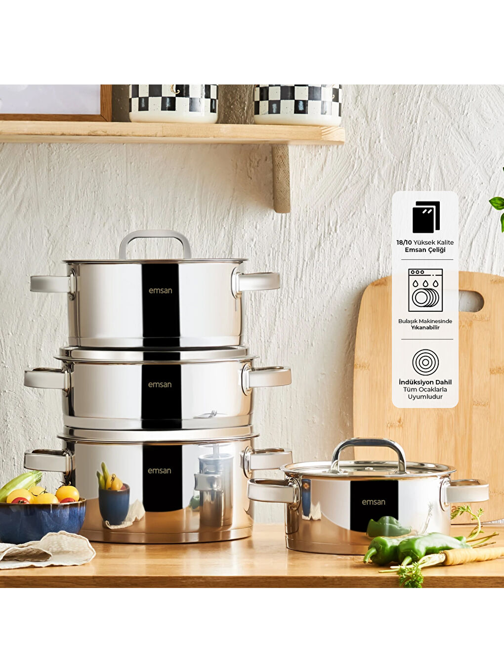 Gri Mimosa 8 Parça Tencere Seti-8