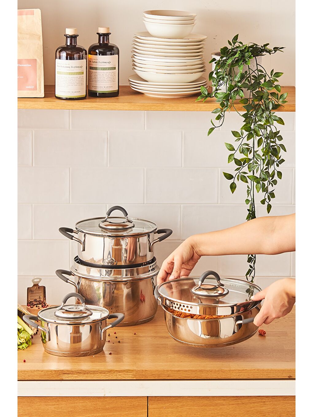 Gri Unique 8 Parça Çelik Tencere Seti-3