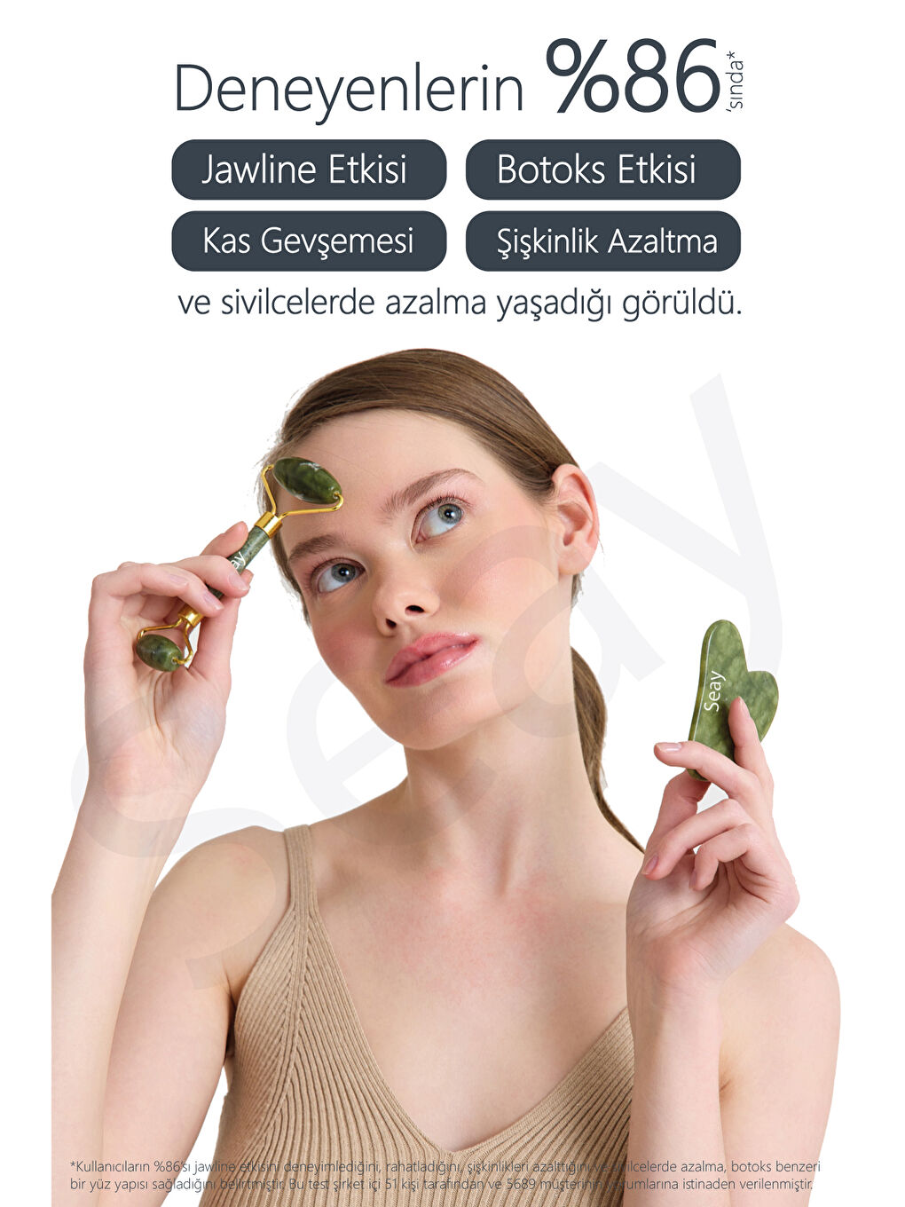Seay Yeşim Face Roller Ve Kalp Gua Sha Yüz Masaj Aleti Seti Premium Değerli Doğal Taş Sertifikalı - 1