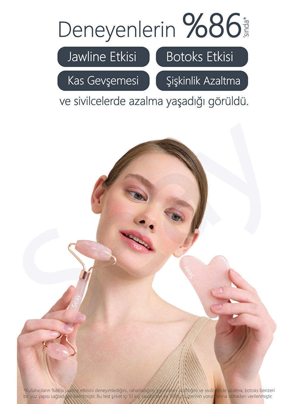 Seay Pembe Kuvars Face Roller Ve Kalp Gua Sha Yüz Masaj Aleti Seti Değerli Doğaltaş Sertifikalı - 1