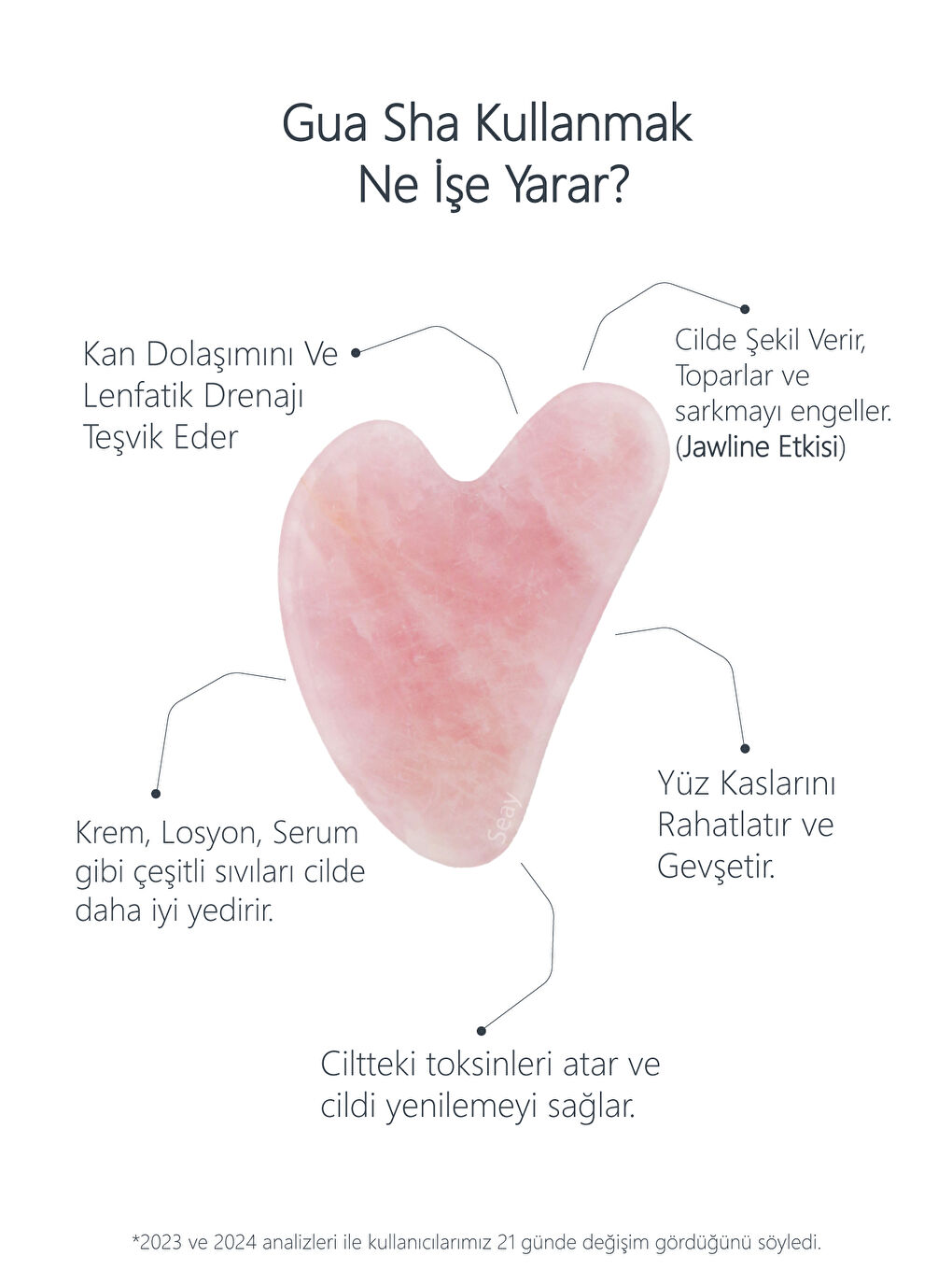 Seay Pembe Kuvars Face Roller Ve Kalp Gua Sha Yüz Masaj Aleti Seti Değerli Doğaltaş Sertifikalı - 5