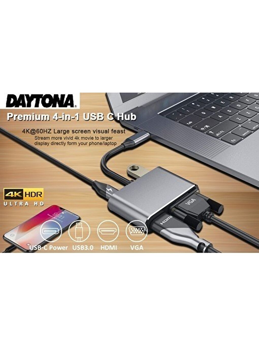 CF02 Macbook Uyumlu Type-C™ To 4K Ultra Hd 1080p Hdmı/ Vga/ Pd Şarj/ USB 3.0 4IN1 Çevirici-3