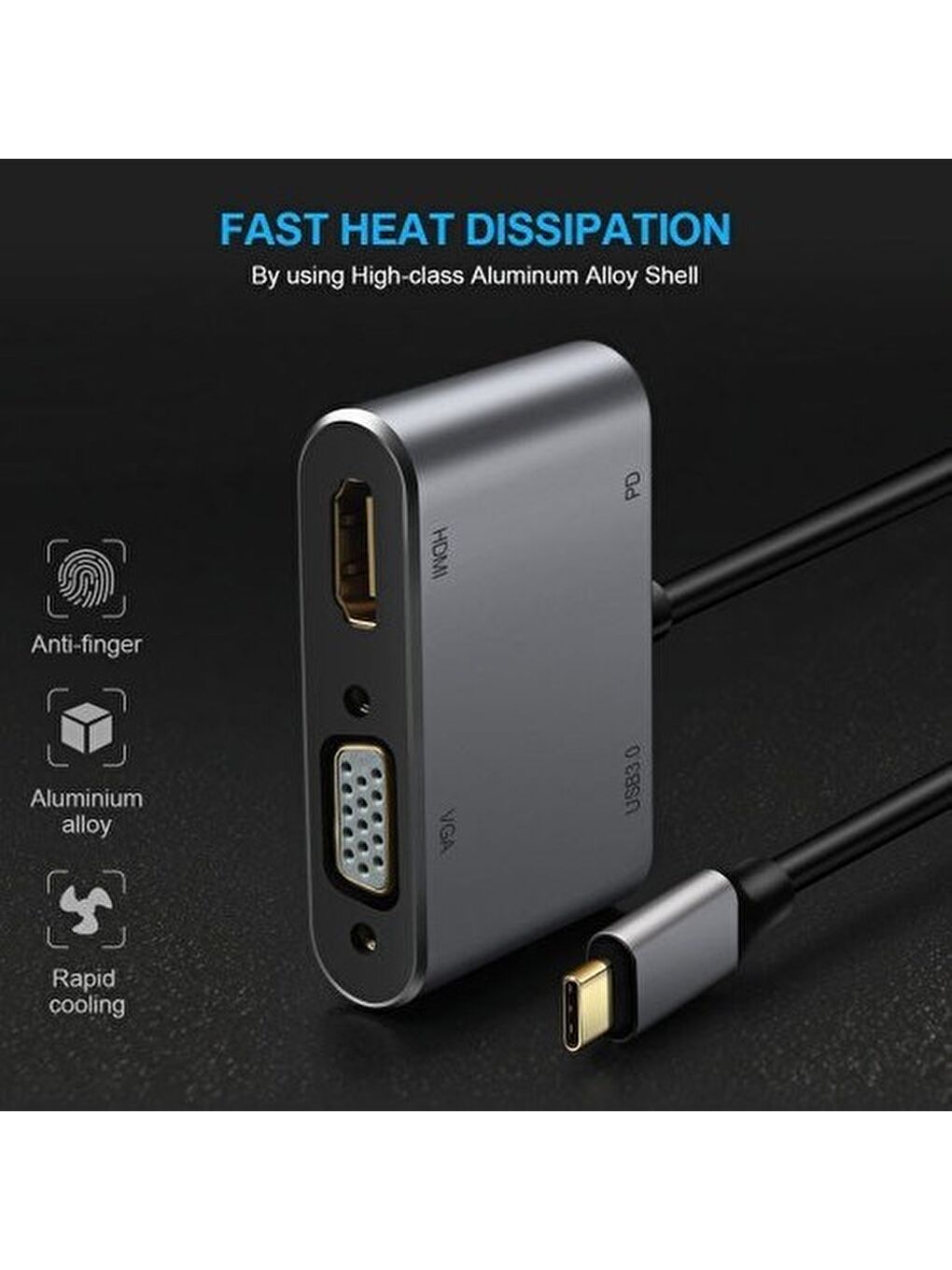 CF02 Macbook Uyumlu Type-C™ To 4K Ultra Hd 1080p Hdmı/ Vga/ Pd Şarj/ USB 3.0 4IN1 Çevirici-5