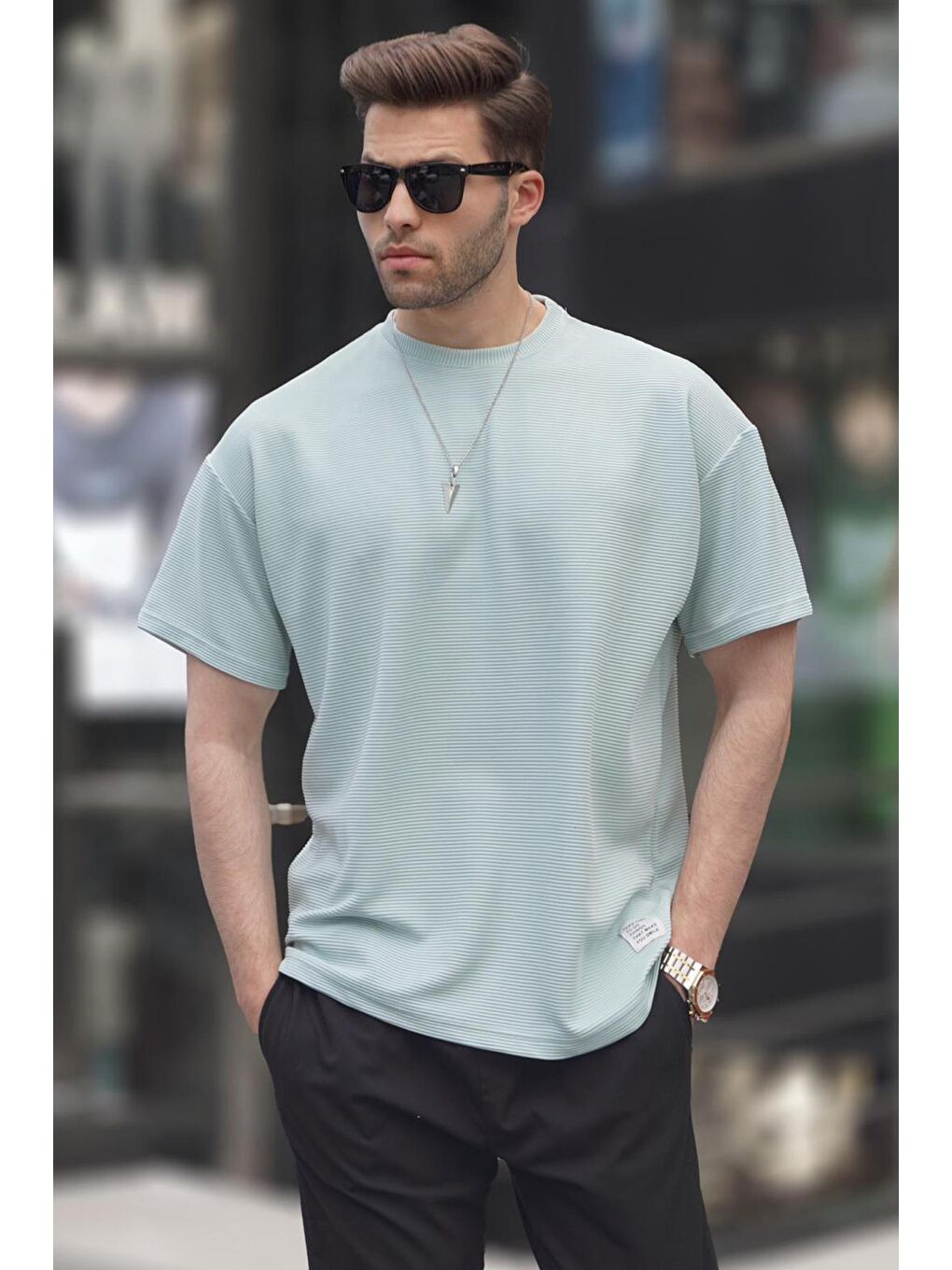 Mint Yeşili Oversize Basic Erkek Tişört 6127