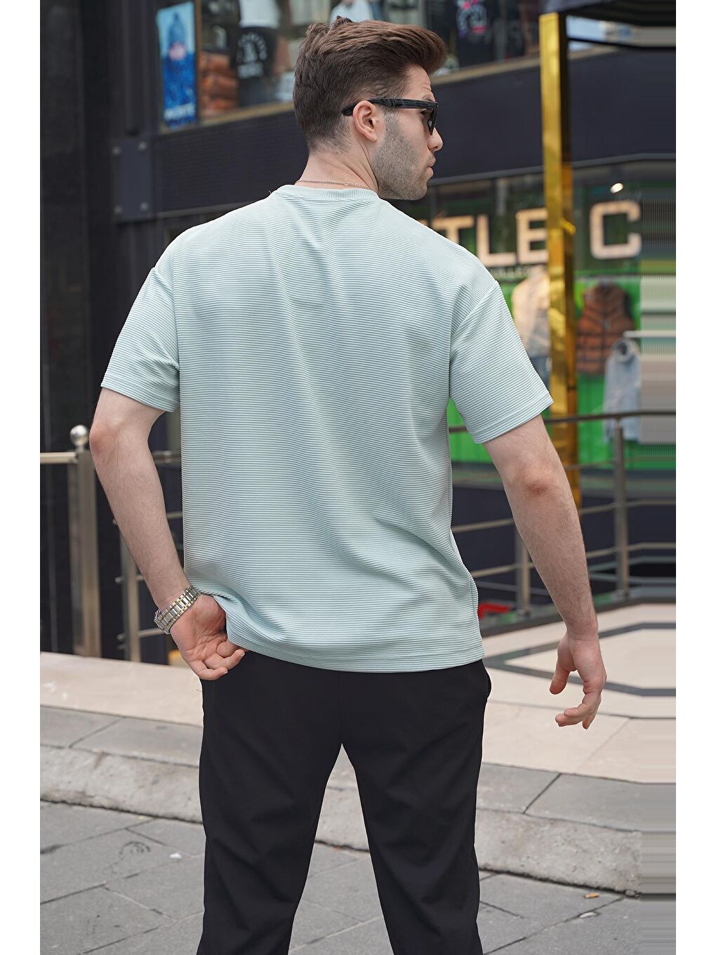 Mint Yeşili Oversize Basic Erkek Tişört 6127-1