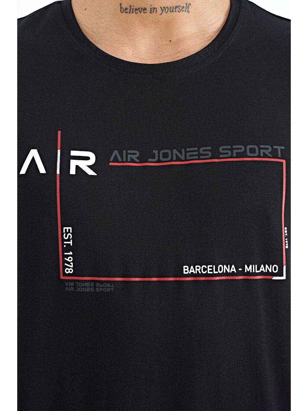 AIR JONES Siyah Otis Siyah Standart Kalıp Erkek T-Shirt - 88228 - 1