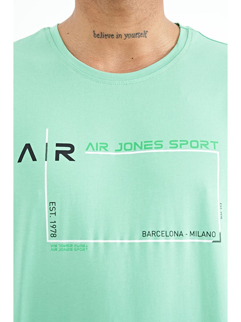 AIR JONES Su Yeşili Otis Su Yeşili Standart Kalıp Erkek T-Shirt - 88228 - 1