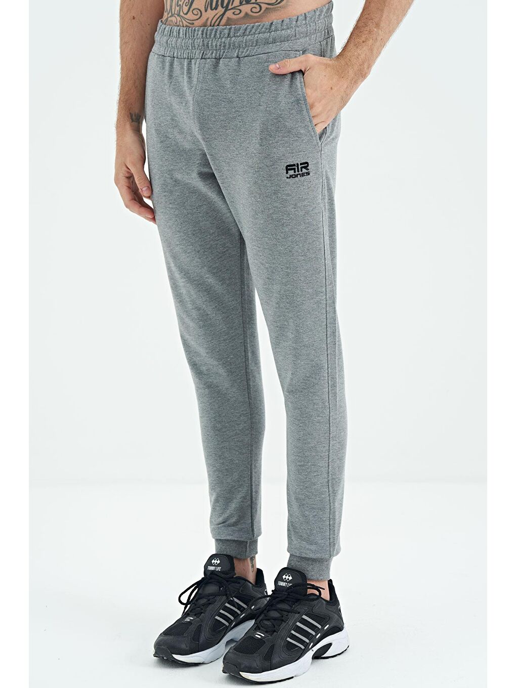 AIR JONES Alvin Gri Melanj Logo Nakışlı Cepli Jogger Erkek Eşofman Alt - 84908 - 2