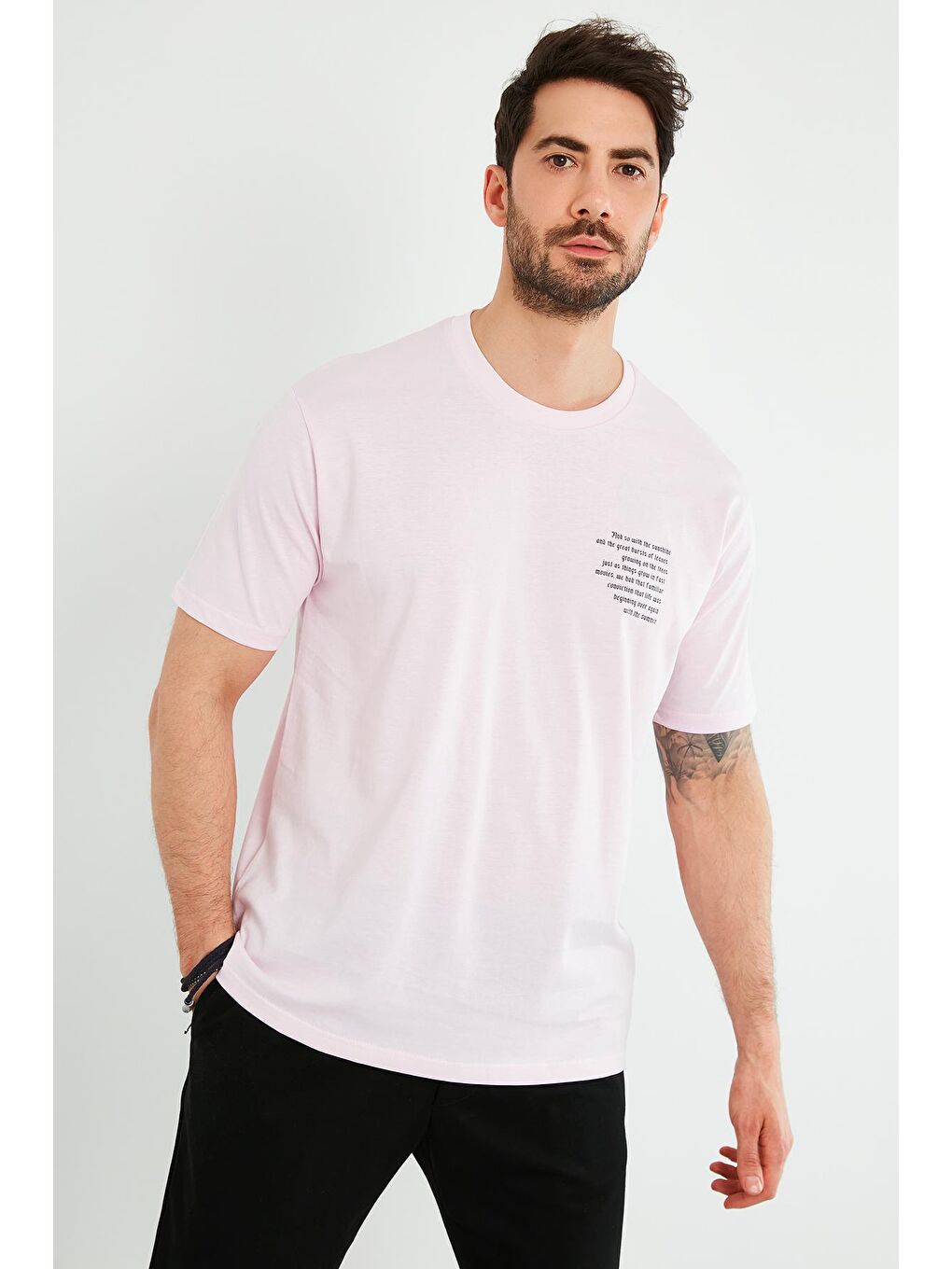 Pembe Oversize Yazı Baskılı Bisiklet Yaka %100 Pamuk Tişört 5721022-4