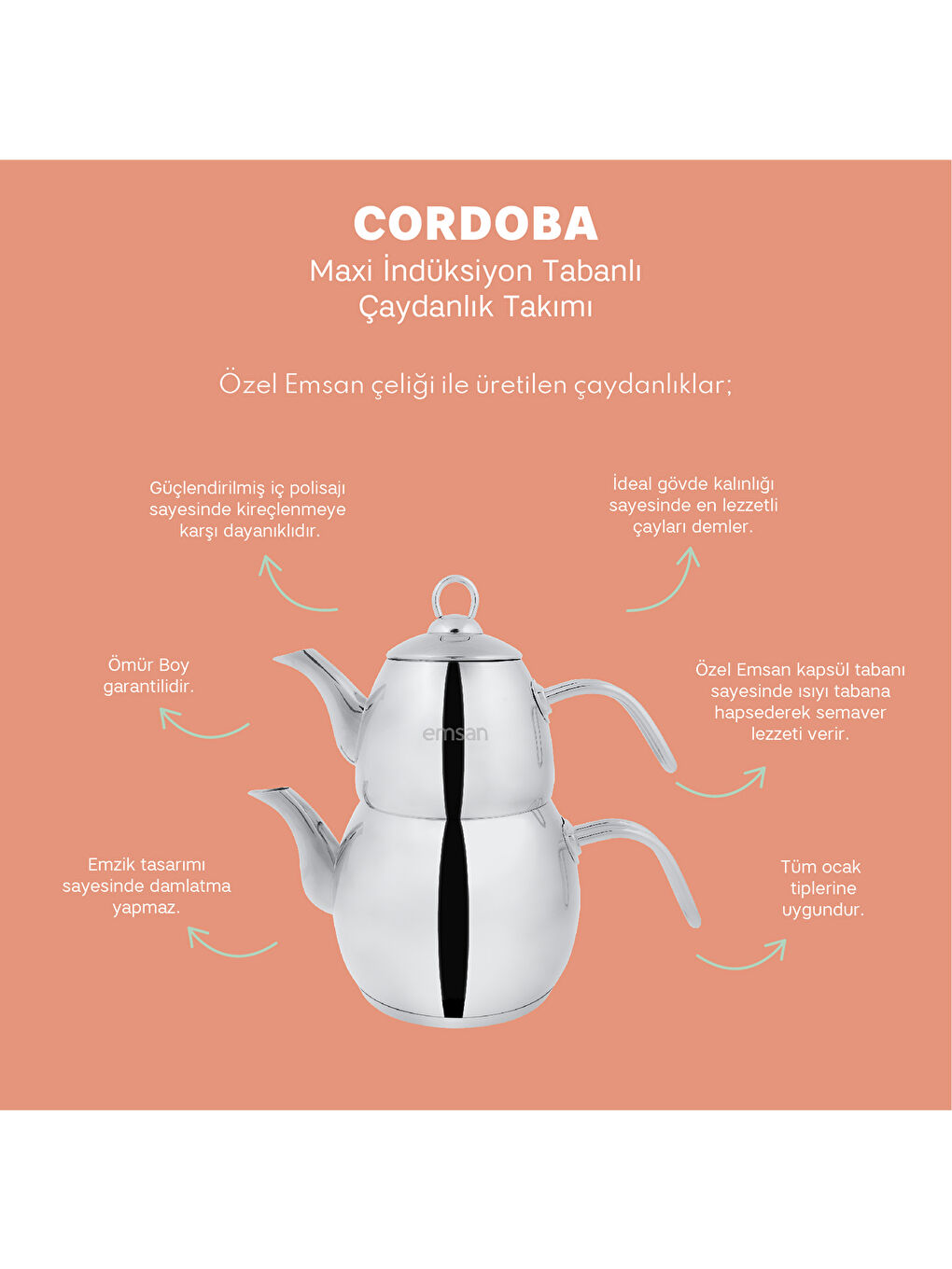 Gri Cordoba Maxi Çaydanlık Takımı 1.1 - 2.1 Lt-8