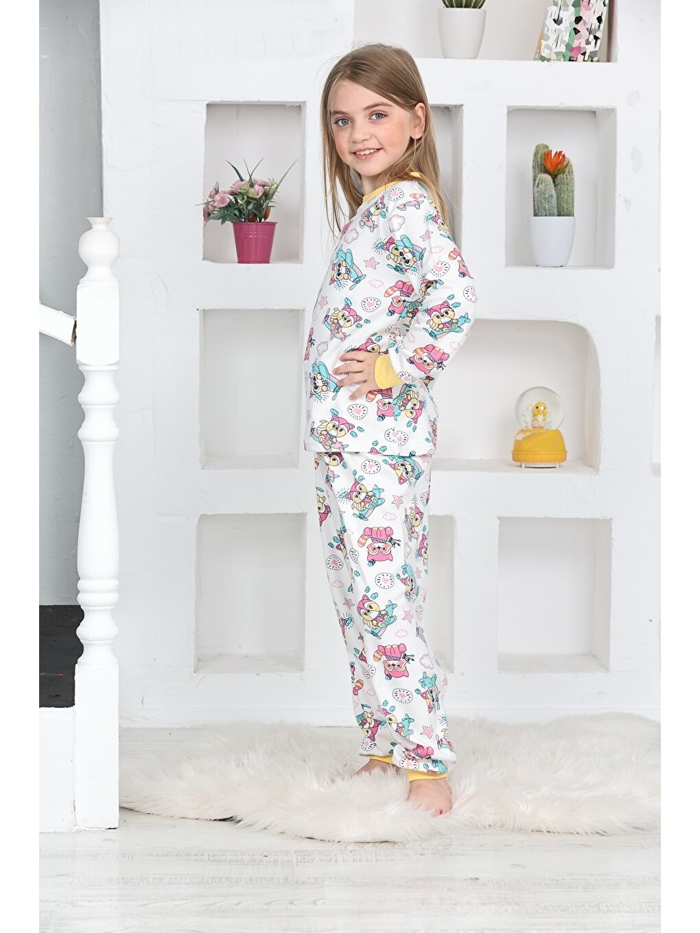 Kapi Kids Sarı-Beyaz Kız Çocuk Pilot Koala Baskılı Pijama Takımı 1-11 Yaş 4924-26