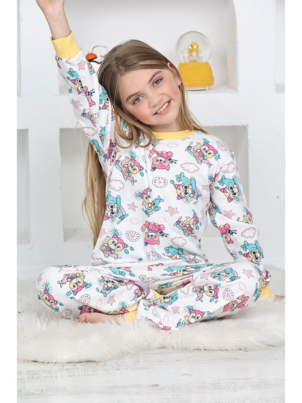 Kapi Kids Sarı-Beyaz Kız Çocuk Pilot Koala Baskılı Pijama Takımı 1-11 Yaş 4924-26 - 1