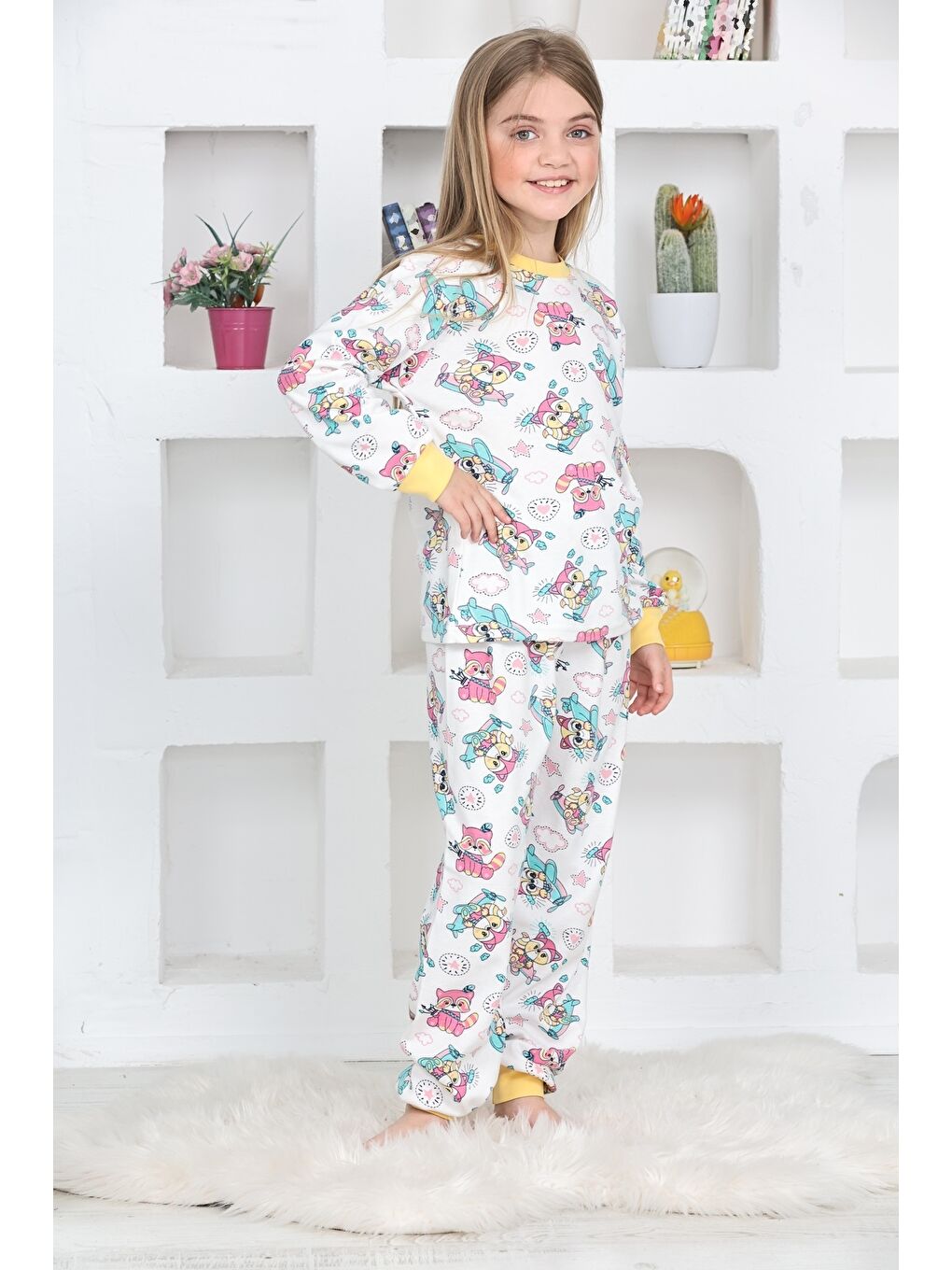 Kapi Kids Sarı-Beyaz Kız Çocuk Pilot Koala Baskılı Pijama Takımı 1-11 Yaş 4924-26 - 2