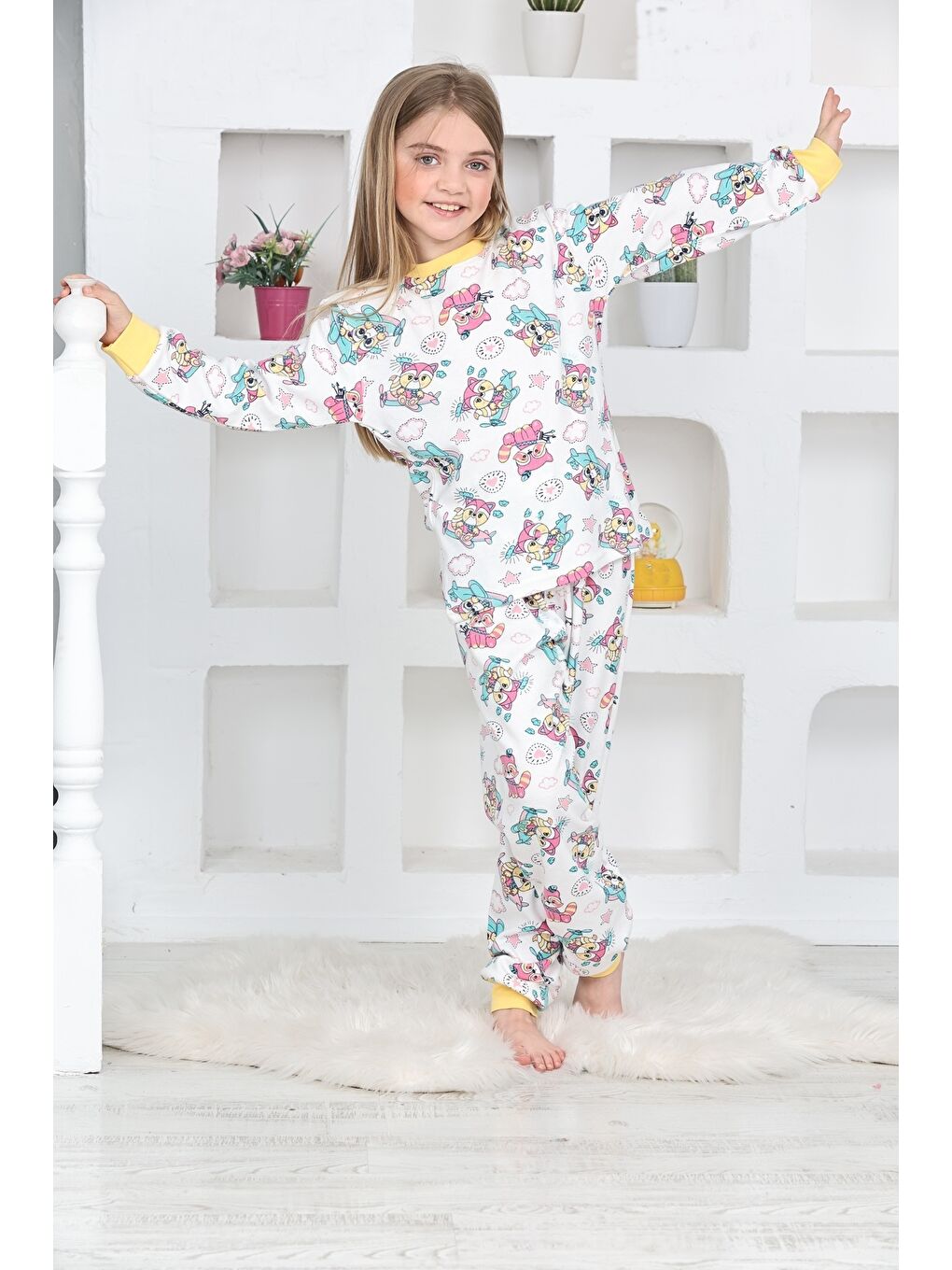 Kapi Kids Sarı-Beyaz Kız Çocuk Pilot Koala Baskılı Pijama Takımı 1-11 Yaş 4924-26 - 3