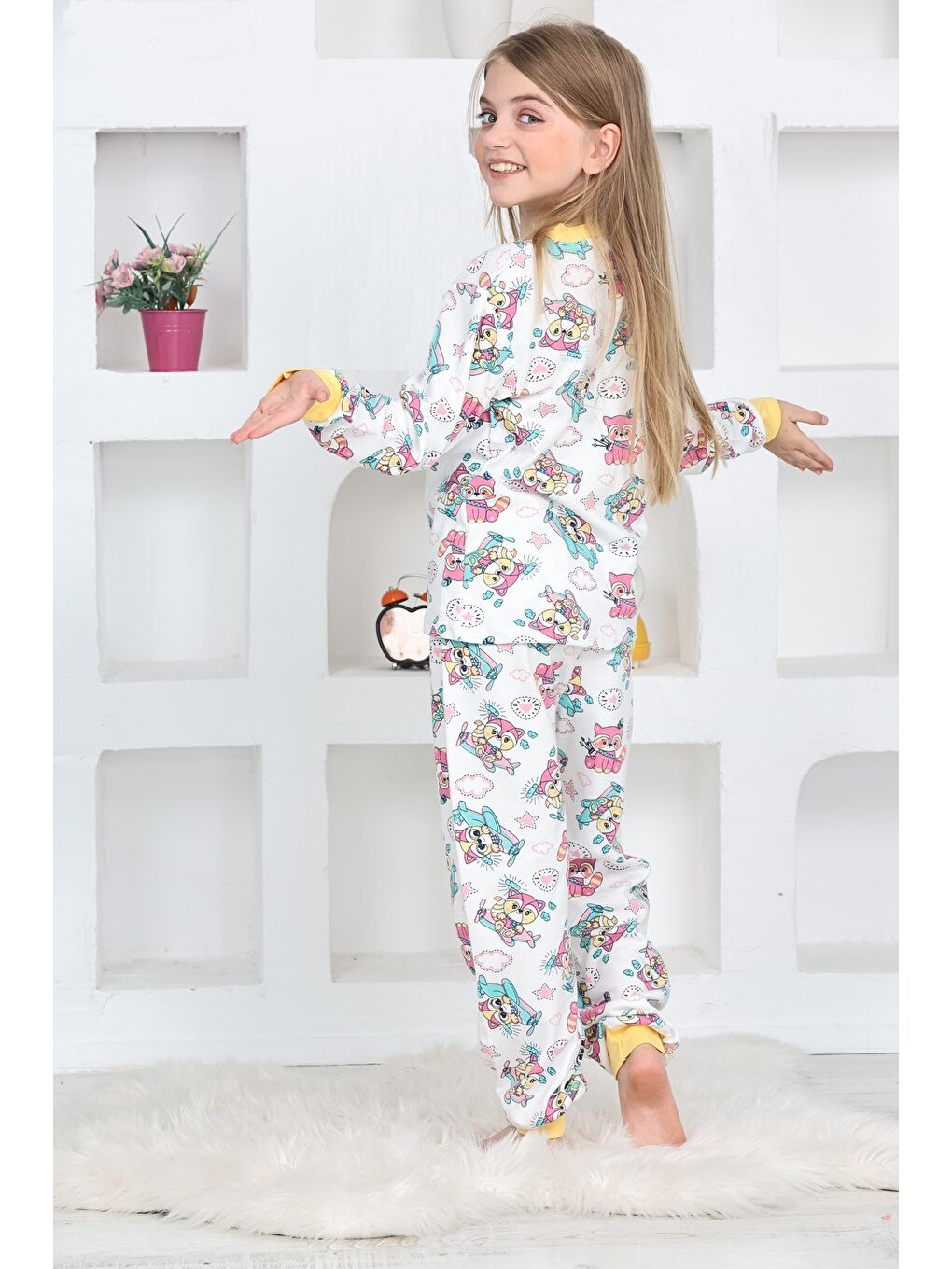 Kapi Kids Sarı-Beyaz Kız Çocuk Pilot Koala Baskılı Pijama Takımı 1-11 Yaş 4924-26 - 4