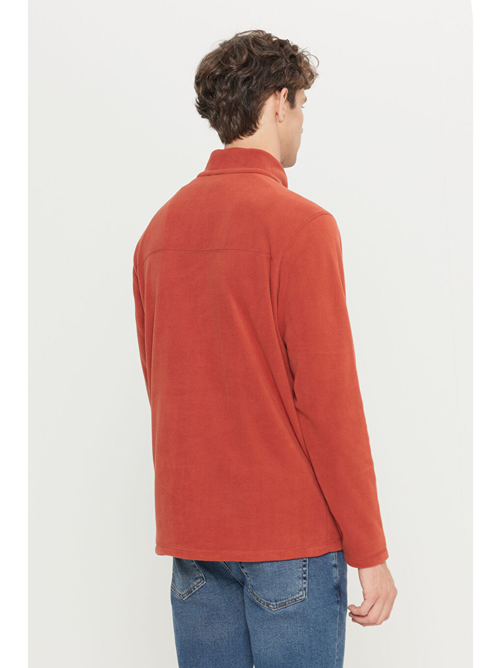 Kahverengi Erkek Açık Kahve Anti-Pilling Tüylenme Yapmayan Standart Fit Dik Yaka Polar Sweatshirt-4