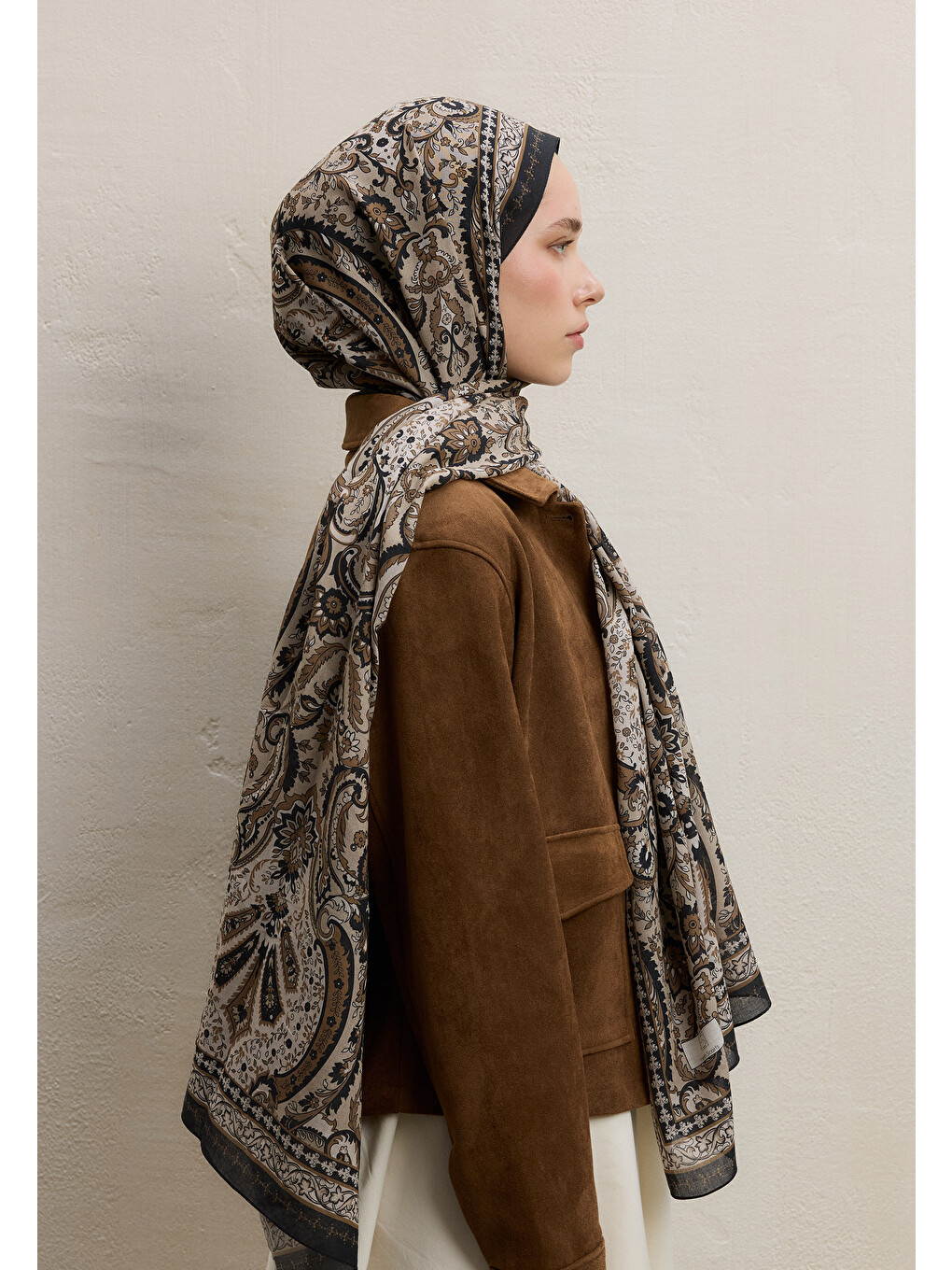 Elegant Desen Şal Bej-3