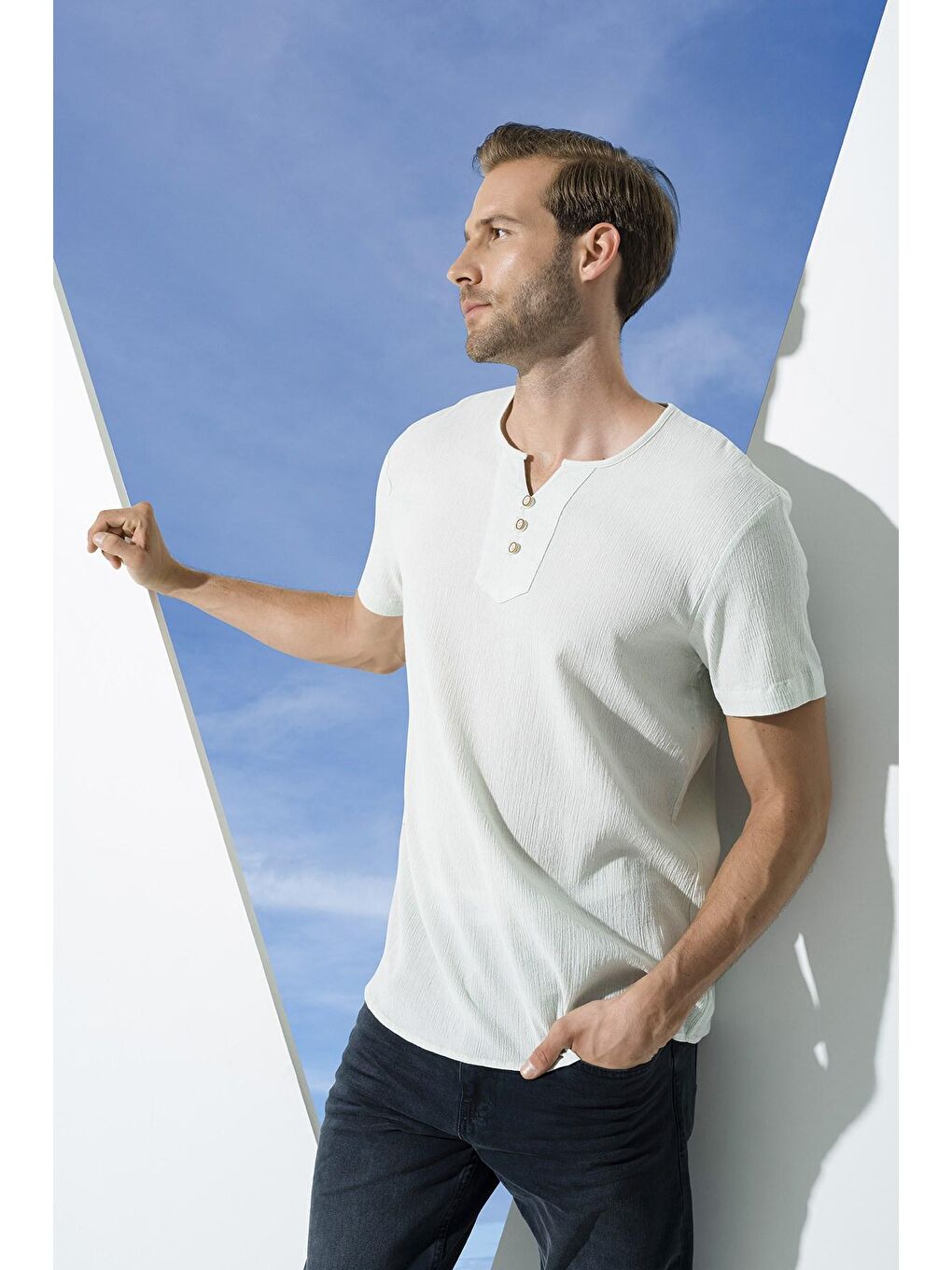 Turkuaz Organik 3 Düğme Kısakol Yeşil %100 Pamuk Gömlek