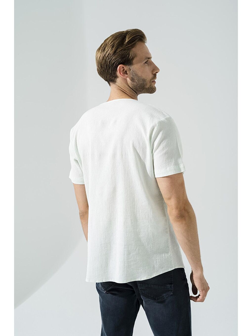 Turkuaz Organik 3 Düğme Kısakol Yeşil %100 Pamuk Gömlek-1