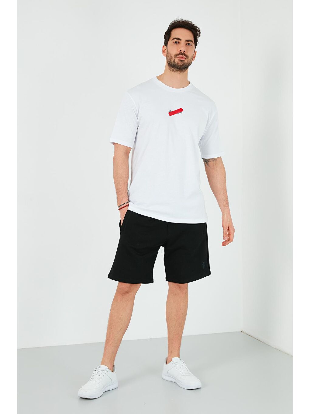 Beyaz Oversize Baskılı Bisiklet Yaka %100 Pamuk Tişört 5721019-4