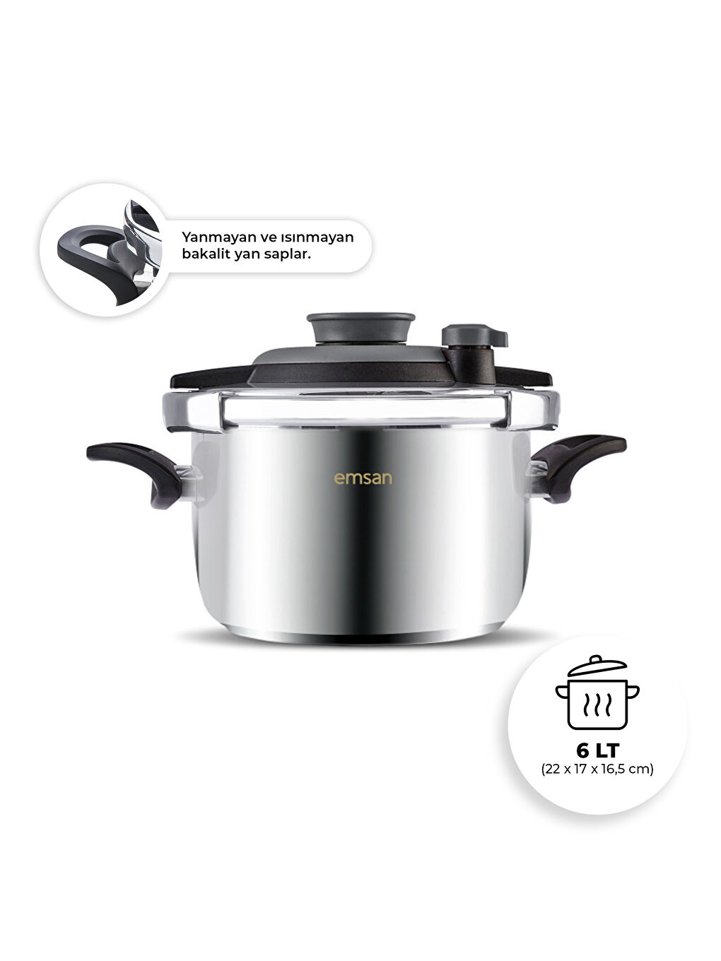 Gri Vera Düdüklü Tencere 6 Litre Siyah-10