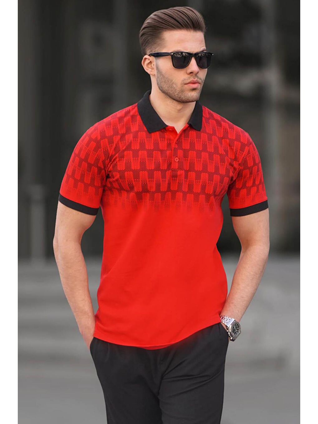 Kırmızı Regular Fit Desenli Erkek Polo Tişört 6109