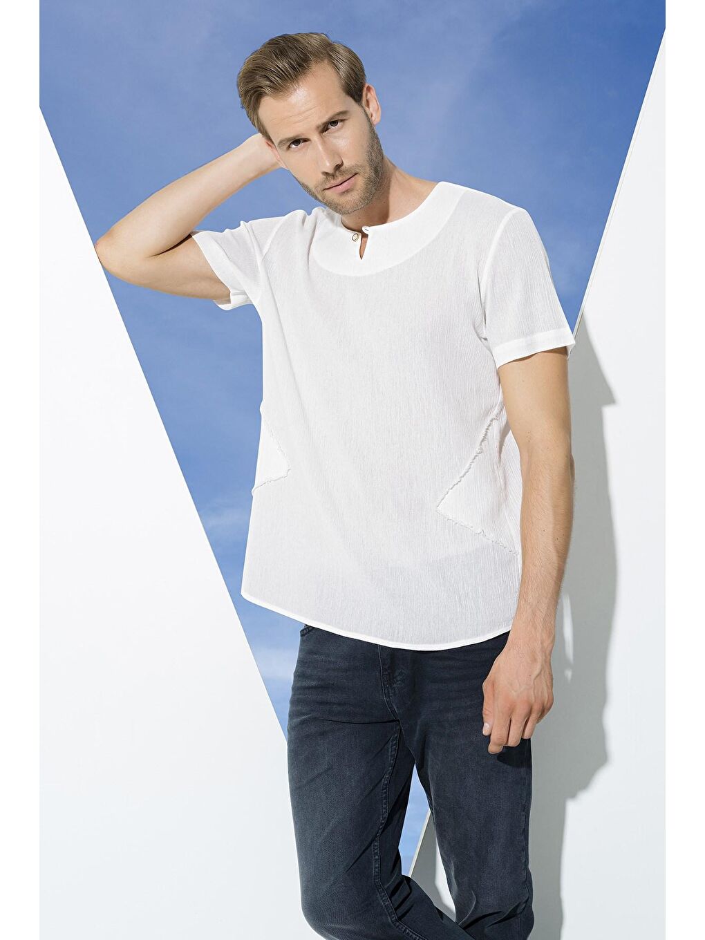 Organik Tek Düğme Kısakol Beyaz %100 Pamuk Gömlek-3