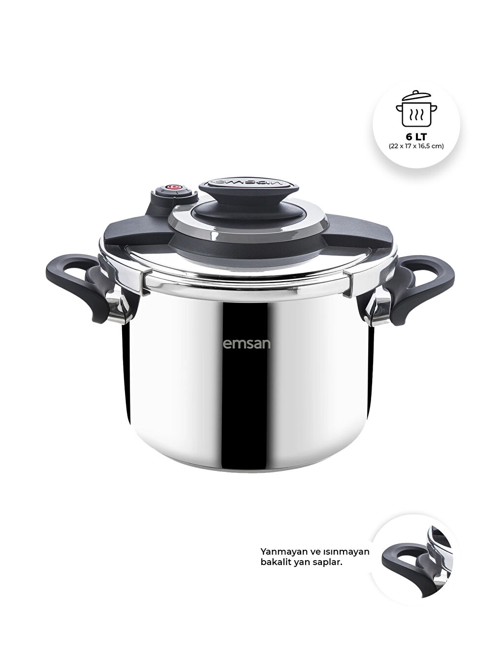 Gri Vera Düdüklü Tencere 6 Litre Siyah-5