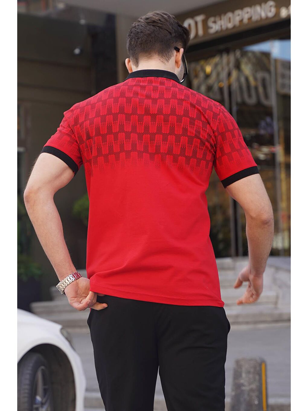 Kırmızı Regular Fit Desenli Erkek Polo Tişört 6109-1