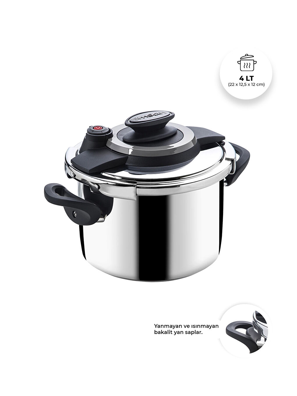 Montana Siyah Gri Düdüklü Tencere 4 Litre-5