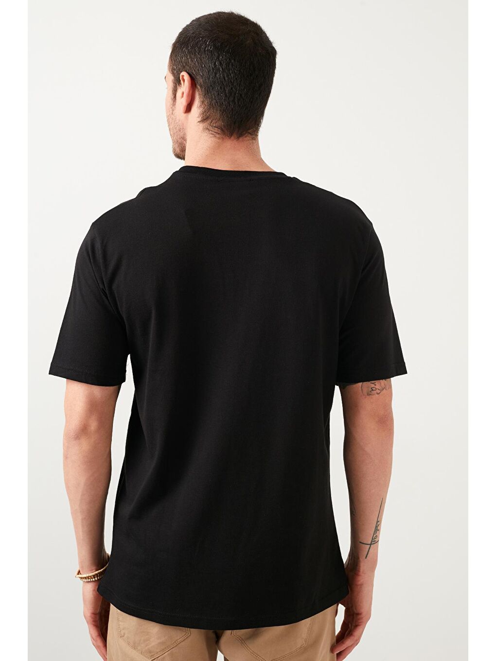 Siyah Oversize Baskılı Bisiklet Yaka %100 Pamuk Tişört 5721016-3