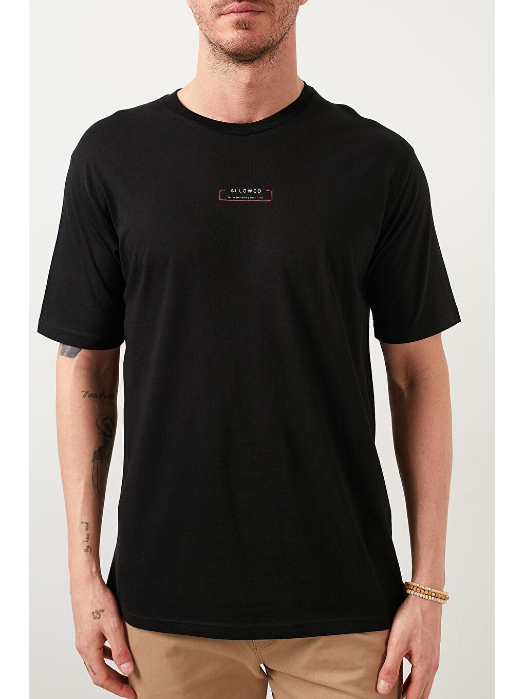 Siyah Oversize Baskılı Bisiklet Yaka %100 Pamuk Tişört 5721016-4