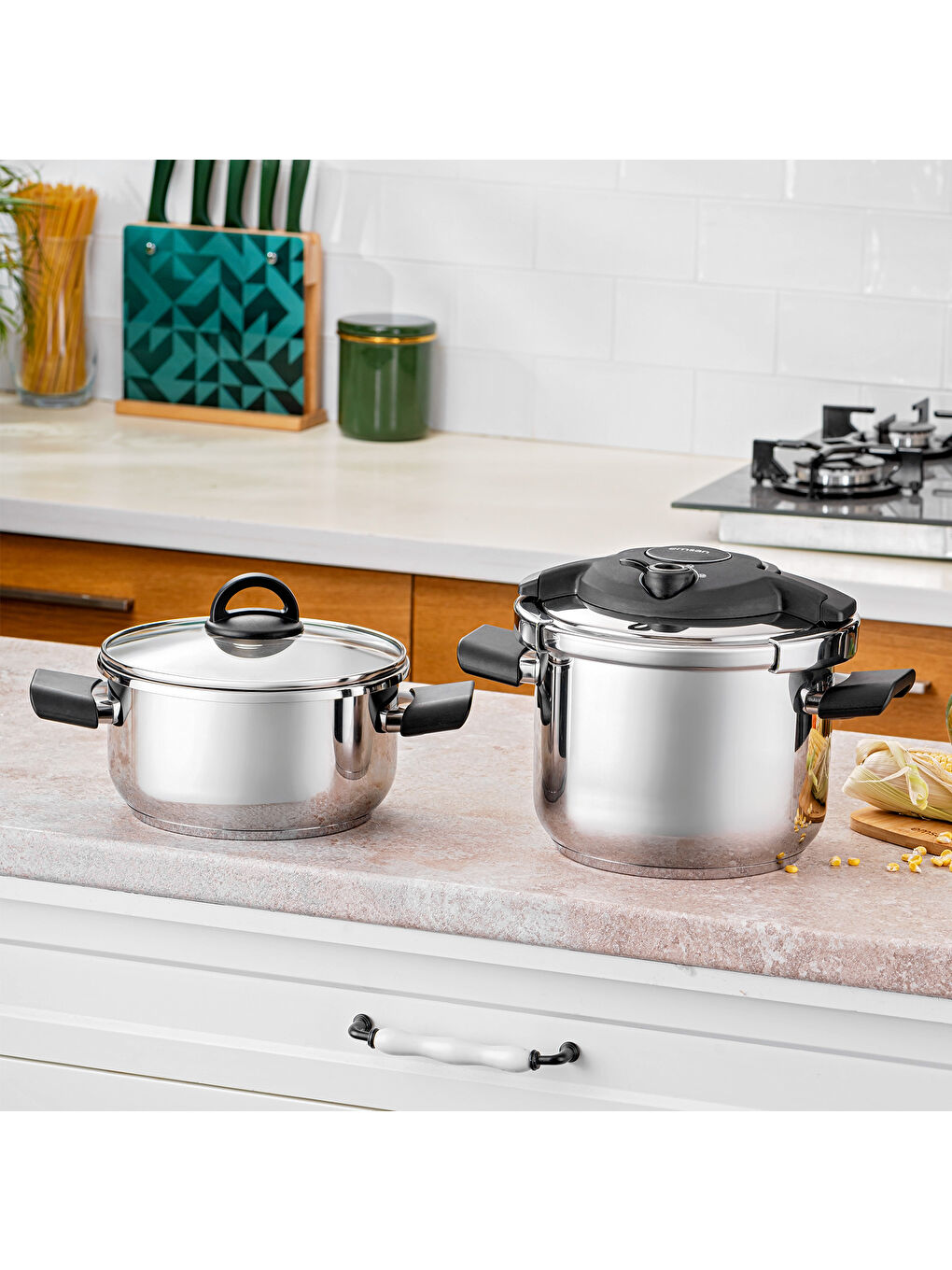 Siyah Arya 4 + 6 Lt Düdüklü Çelik Tencere-6