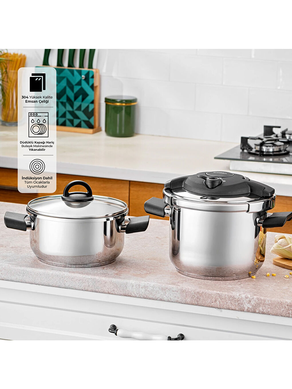 Siyah Arya 4 + 6 Lt Düdüklü Çelik Tencere-7