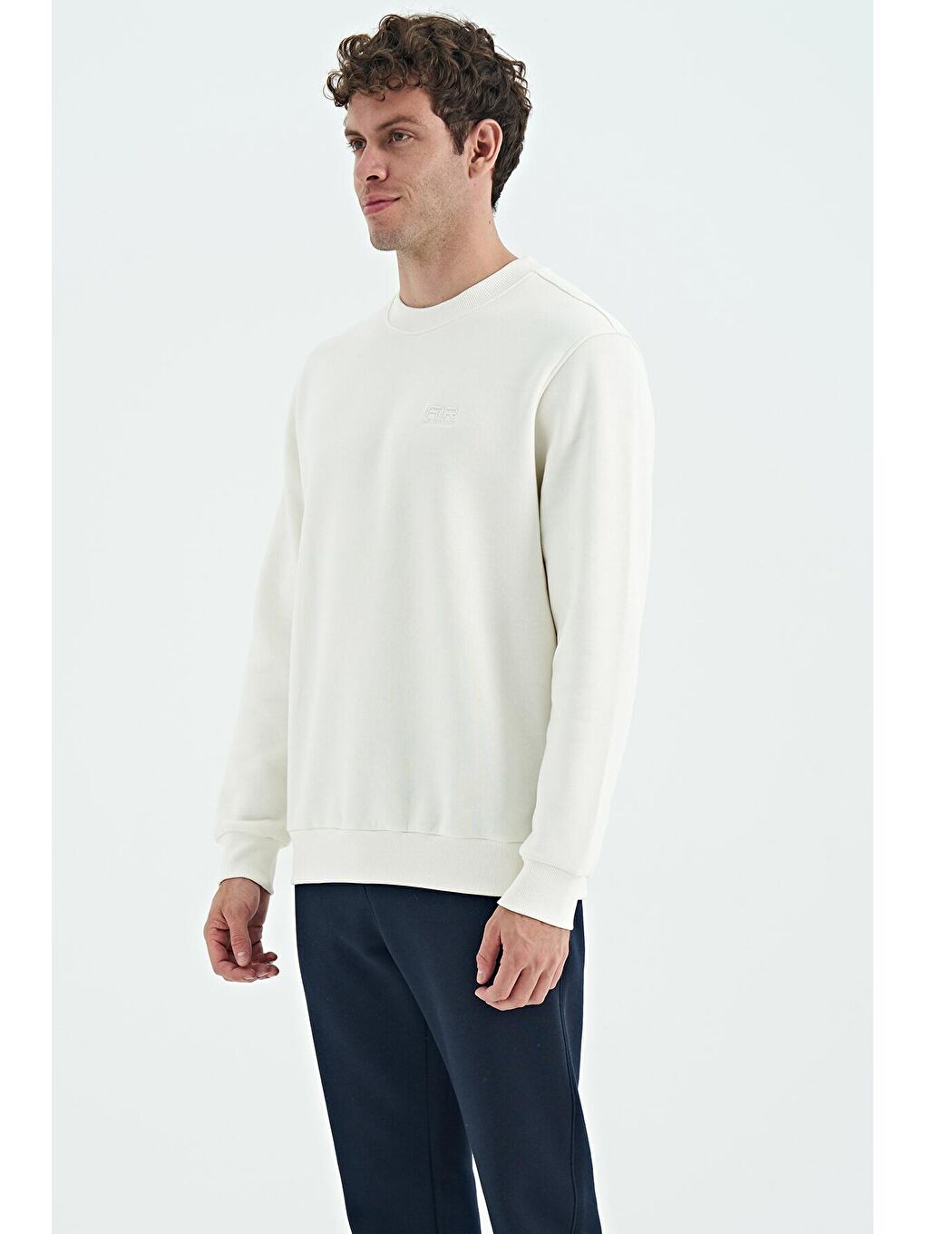 AIR JONES Omar Ekru Bisiklet Yaka Şardonlu Basic Erkek Sweatshirt - 88137 - 4