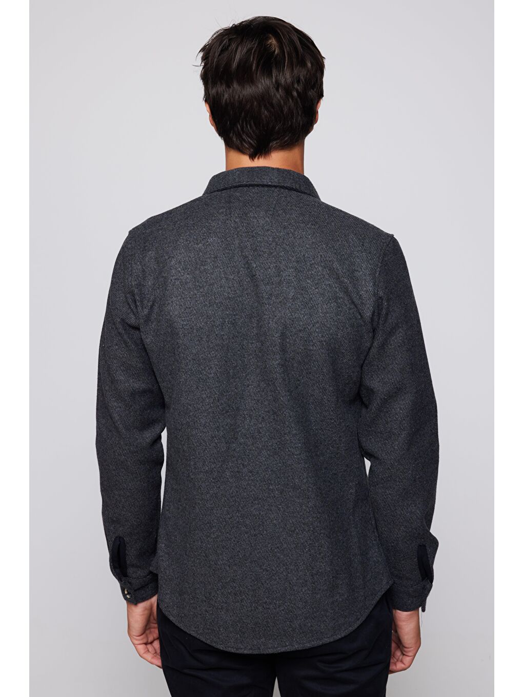 Slim Fit Dar Kesim Kapaklı Cep Oduncu Düz Gri Erkek Gömlek-4