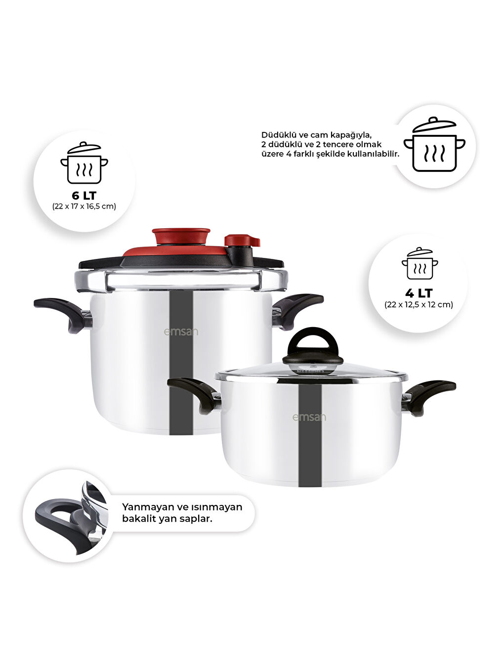 Vera Düdüklü Tencere Seti 4+6 Litre Kırmızı-10