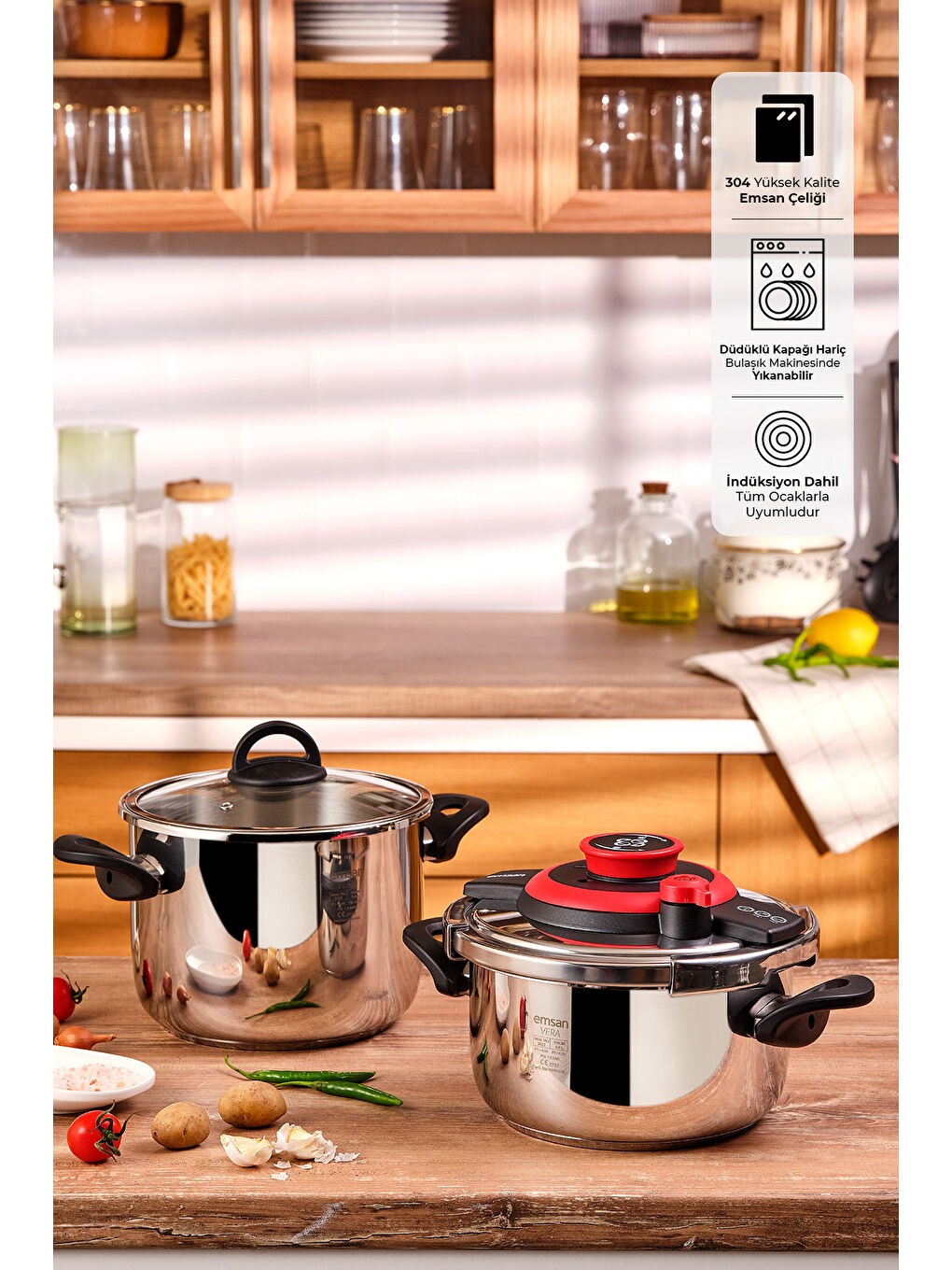 Vera Düdüklü Tencere Seti 4+6 Litre Kırmızı-1