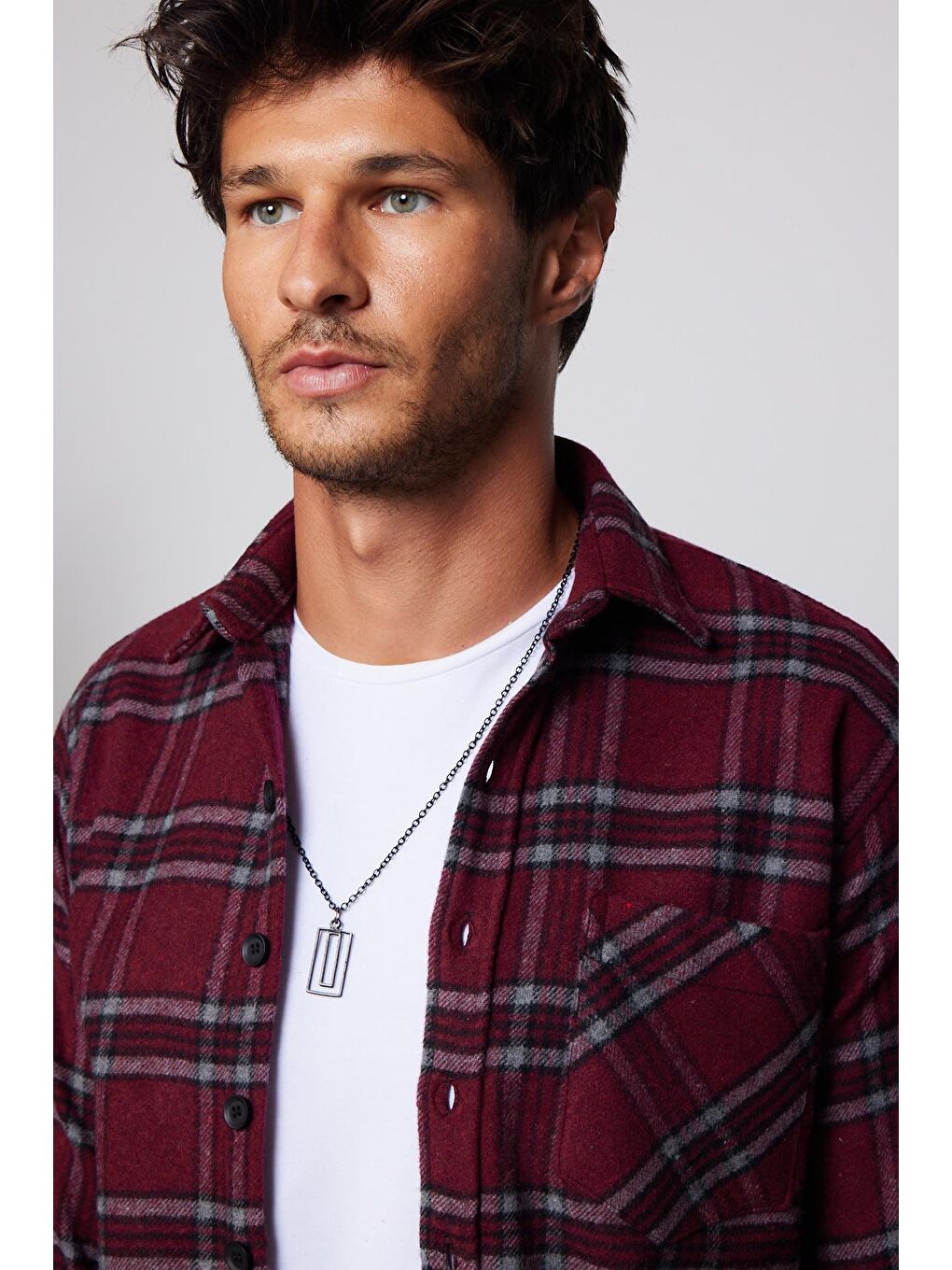 Karışık Erkek Regular Fit Klasik Kesim Tek Cepli Kareli Kışlık Oduncu Gömlek-2